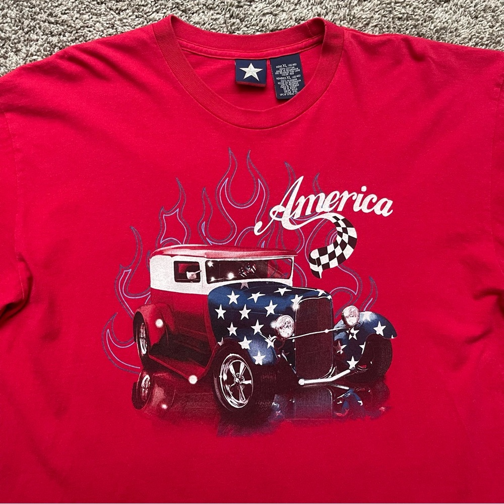 Vintage Star Tag America Hot Rod Graphic Tee Red Men’s Size XL